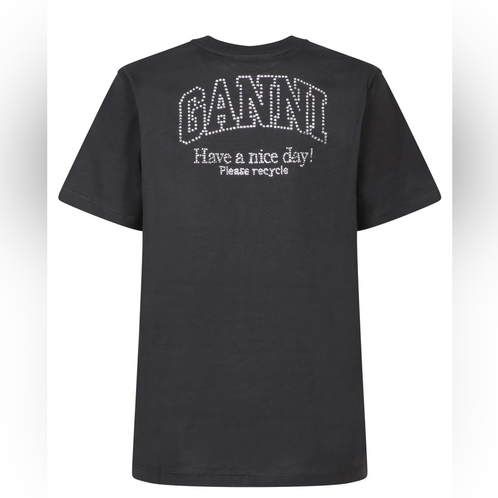 Ganni Black T-Shirt with White Sequin Logo